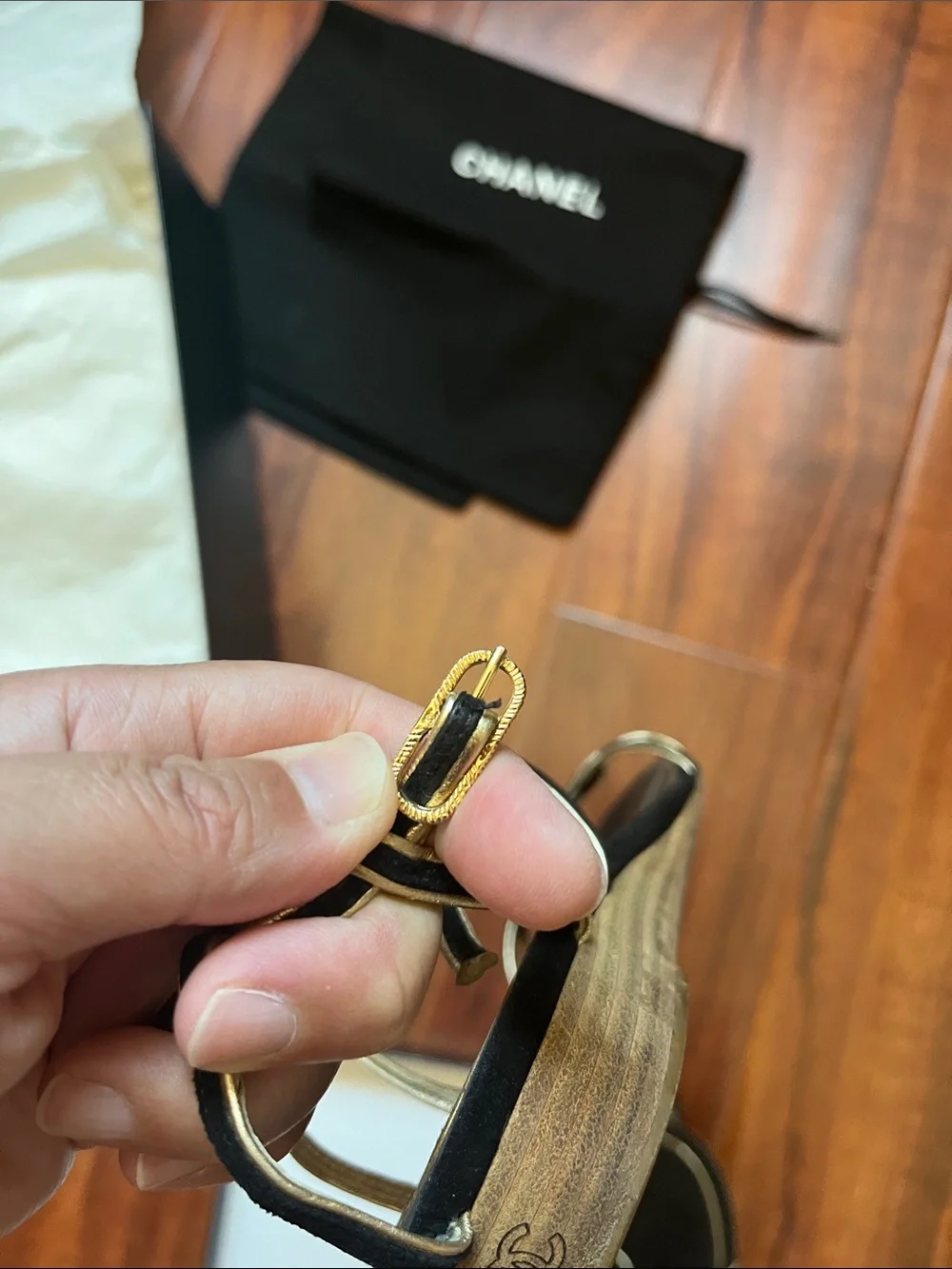 Chanel 2007 Black Suede & Gold CC Sandals Size 37